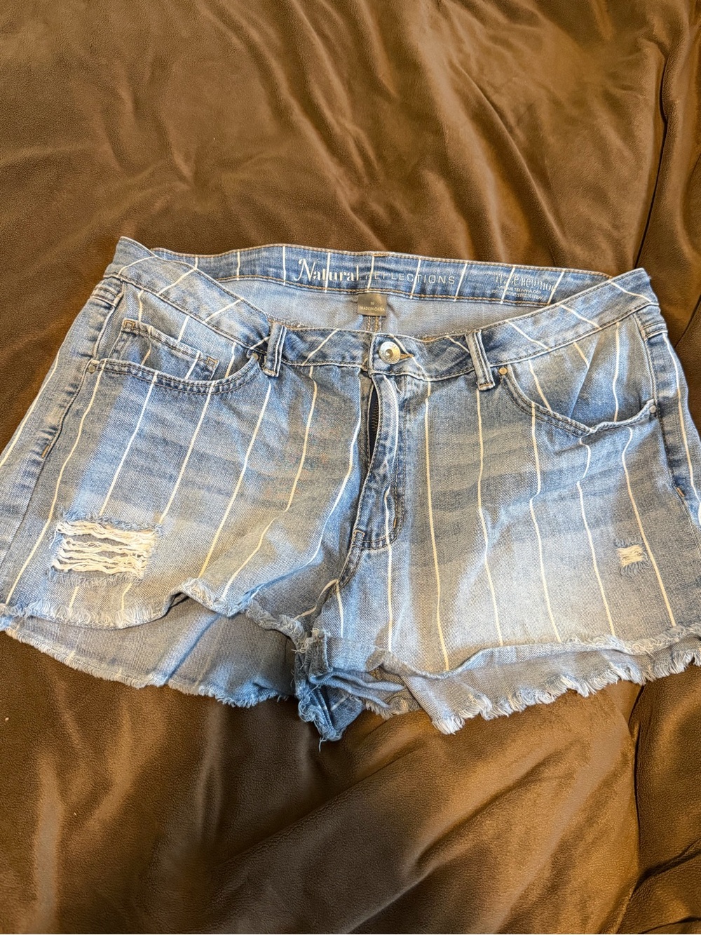 Natural Reflections Distressed Light Blue Pinstripe Denim Cutoffs